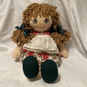 VTG 1989 Commonwealth Rag Doll Girl Cloth Plush Blonde Red Hair Pigtails Dress
